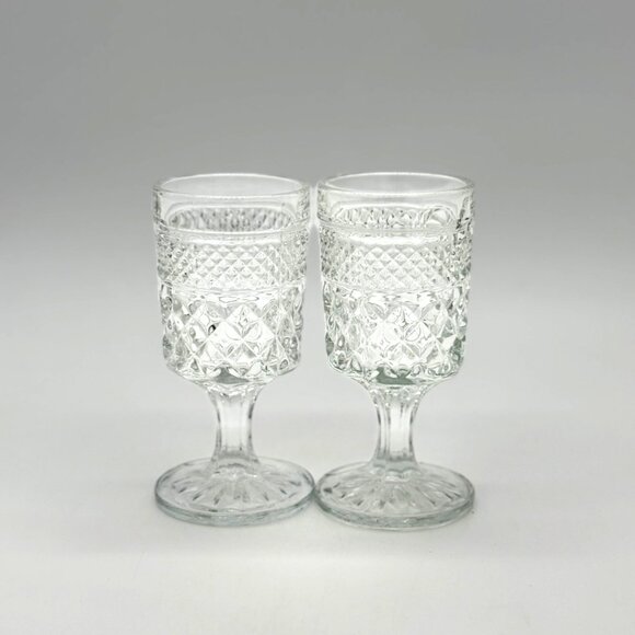 2 Vintage Anchor Hocking Wexford Diamond Cut Wine Water Goblets Glasses - Picture 5 of 10